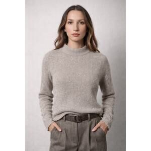 Brunello Cucinelli Knit Mock Neck Sweater Jumper Neutral Sequin Sparkle Small